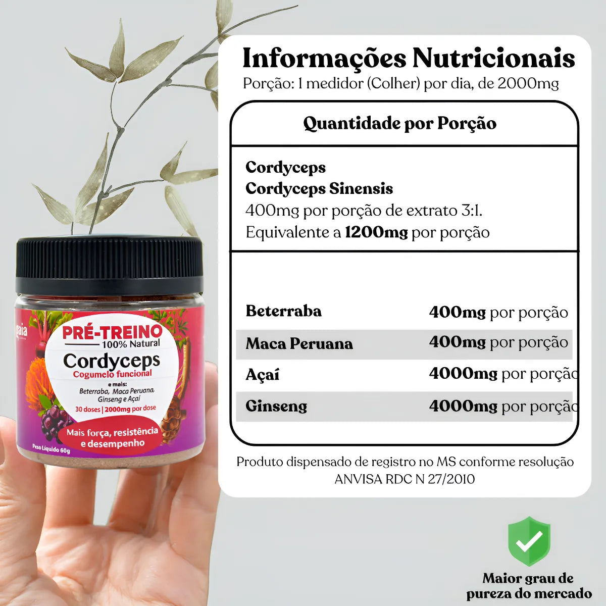 Pré-treino Natural de Cogumelo Cordyceps