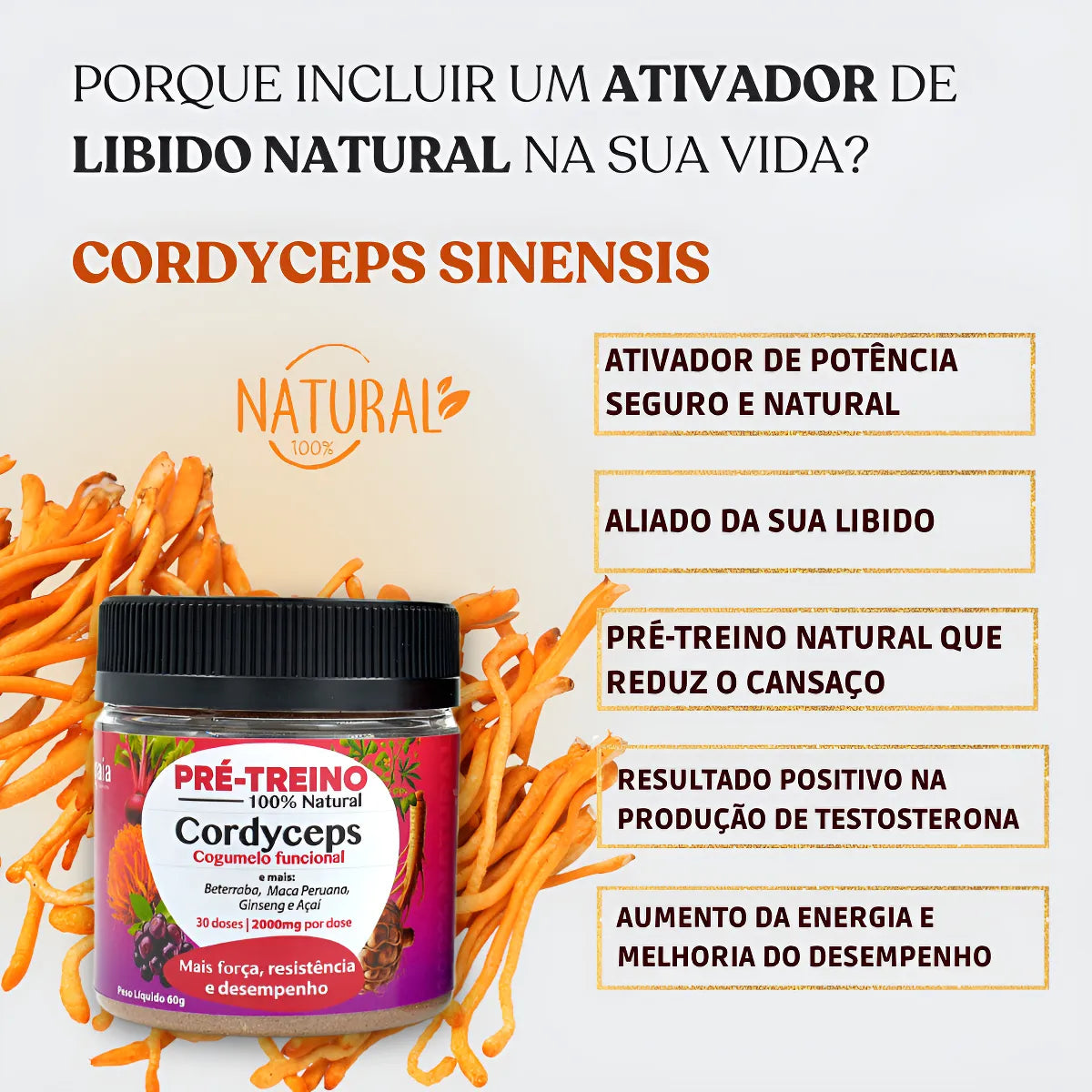 Pré-treino Natural de Cogumelo Cordyceps